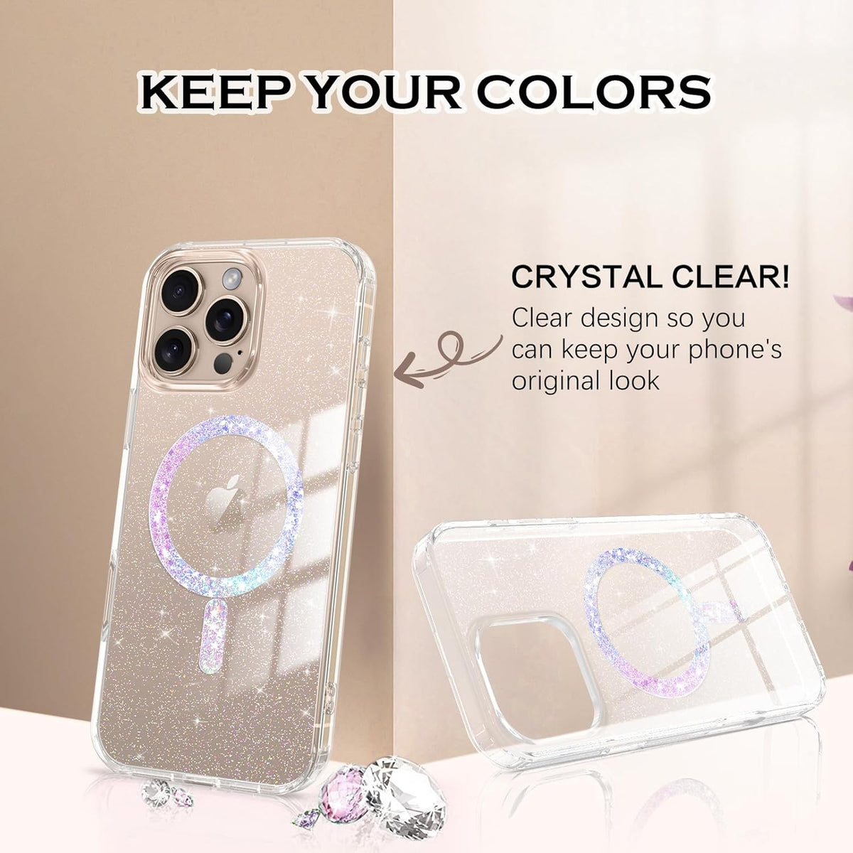 (Buy 1 Get 1) Compatible with Magsafe Sparkling Design Slim Anti-Fingerprint for iPhone