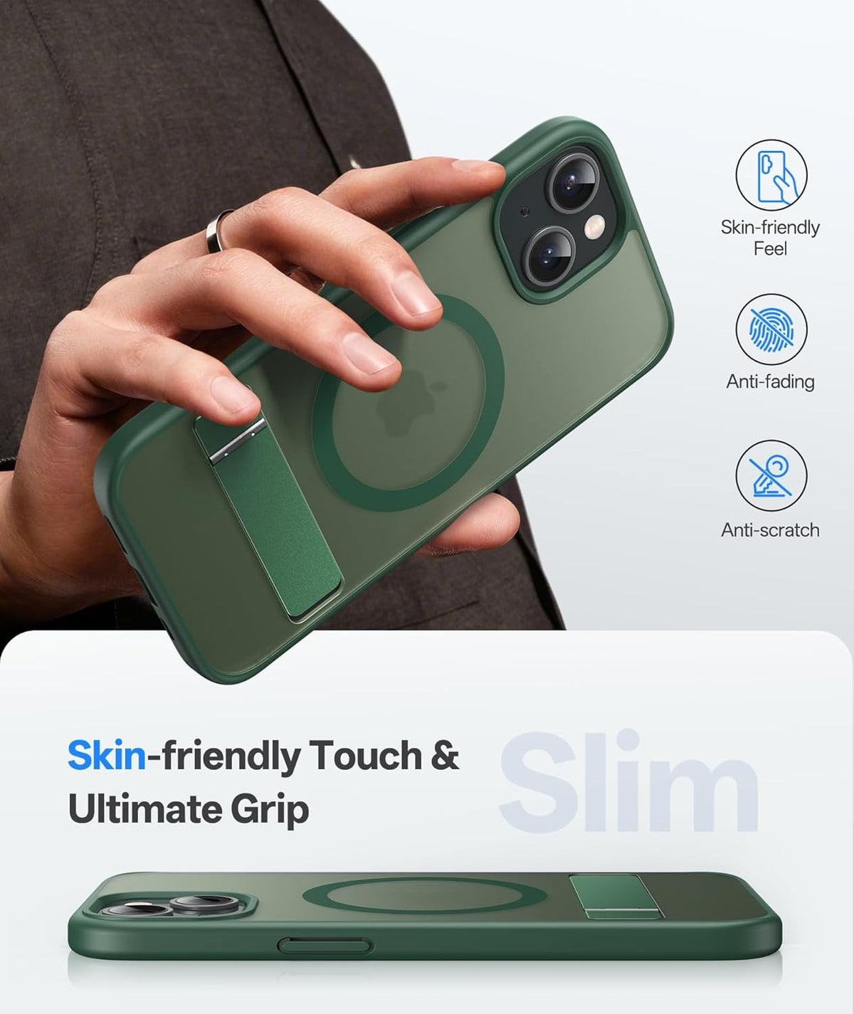 (Buy 1 Get 1) Magnetic with Build-in Stand Rugged Shockproof Protective Back Case For iPhone