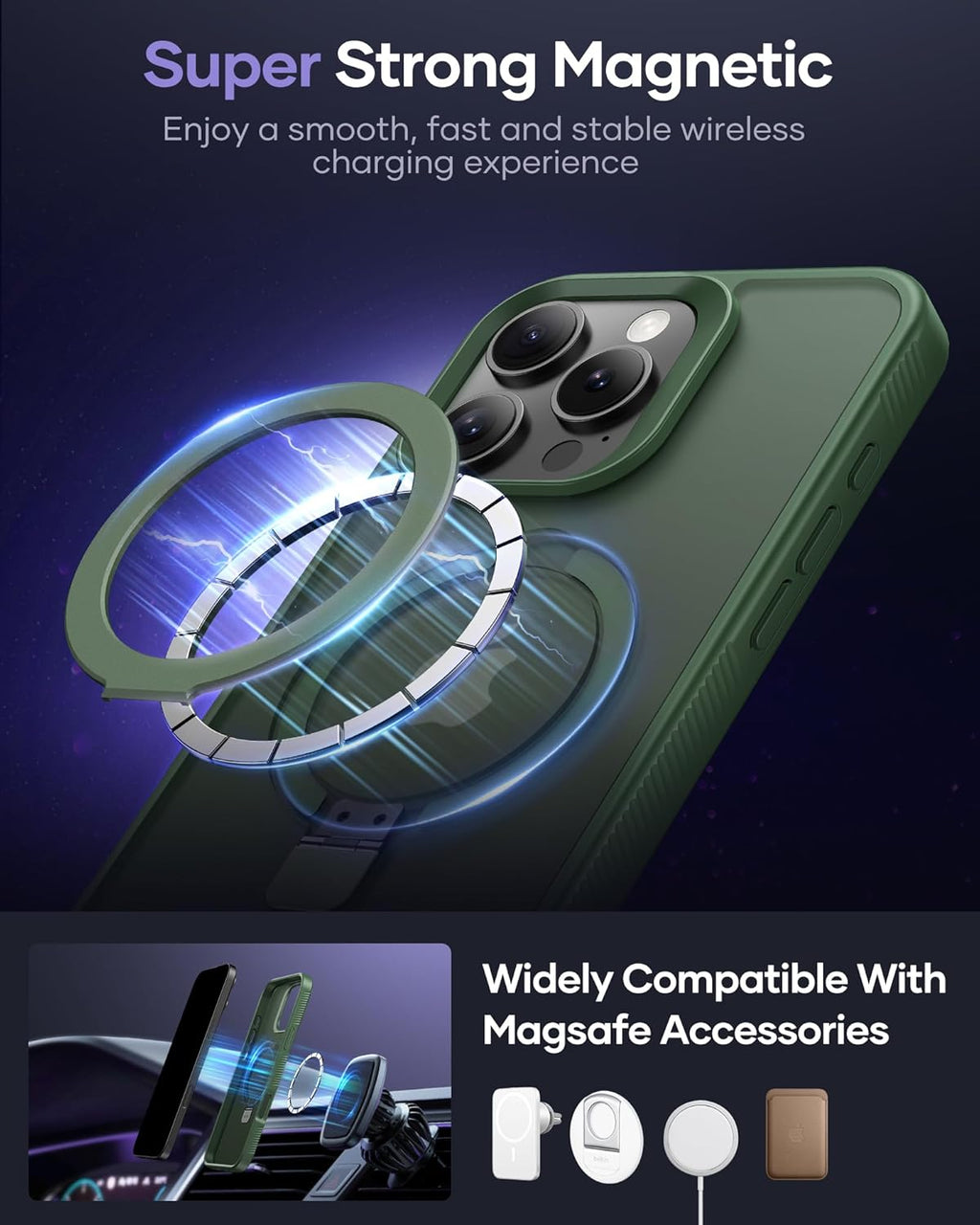 (Buy 1 Get 1) Magnetic Ring Kickstand, Shockproof Protective Back & Translucent Matte Slim Phone Cover for iPhone