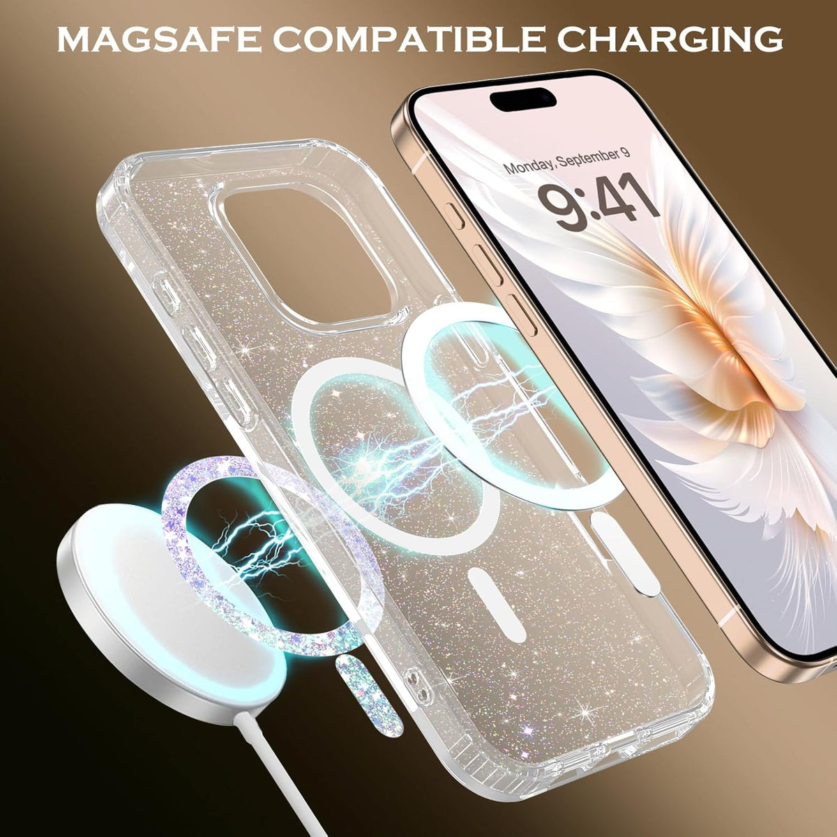(Buy 1 Get 1) Compatible with Magsafe Sparkling Design Slim Anti-Fingerprint for iPhone