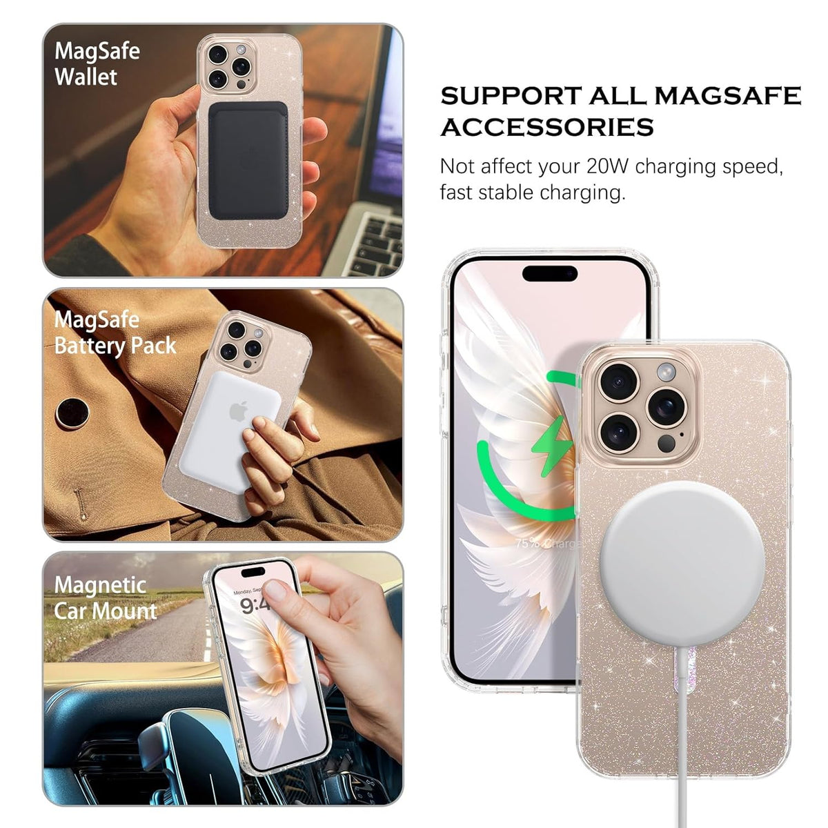 (Buy 1 Get 1) Compatible with Magsafe Sparkling Design Slim Anti-Fingerprint for iPhone