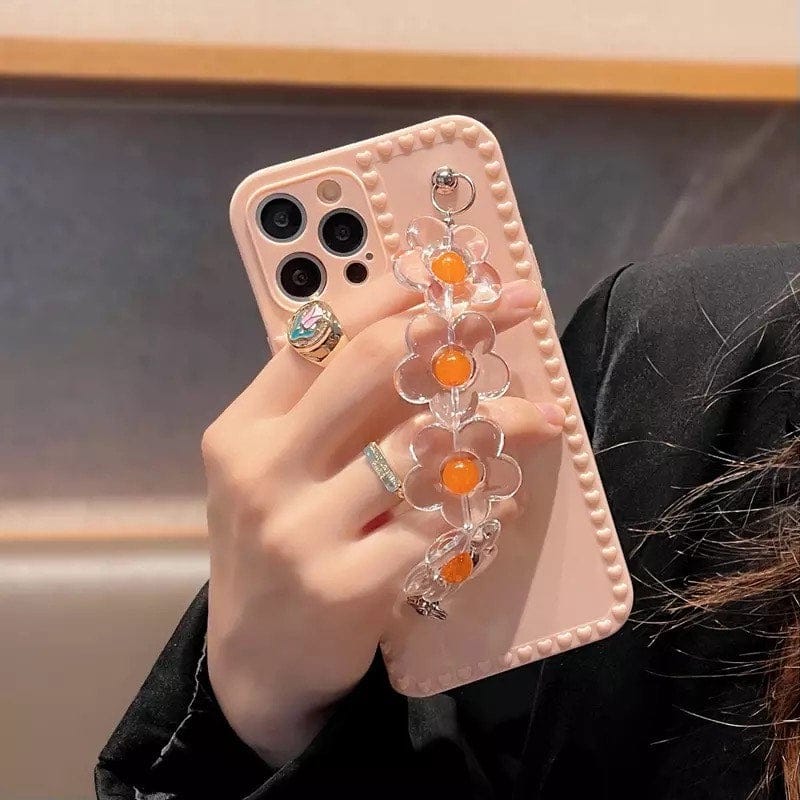 (Buy 1 Get 1) Peach Flower Chain Case For iPhone