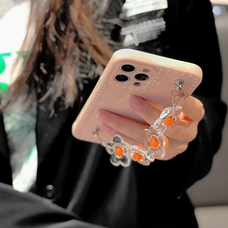 (Buy 1 Get 1) Peach Flower Chain Case For iPhone