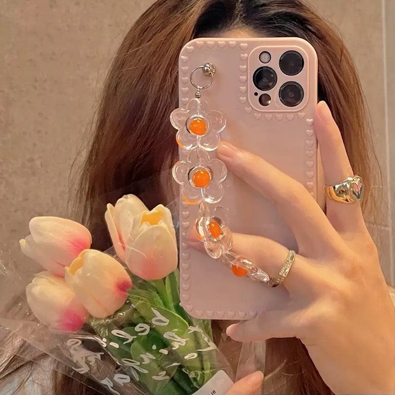 (Buy 1 Get 1) Peach Flower Chain Case For iPhone
