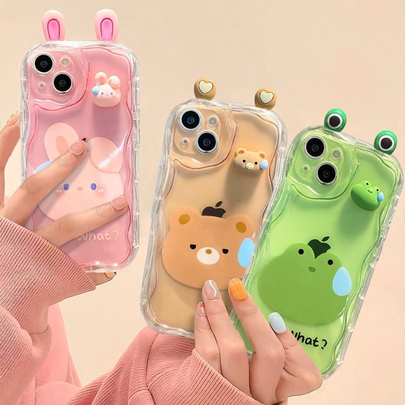 (Buy 1 Get 1) Transparent Cute 3D WHAT Cover For iPhone