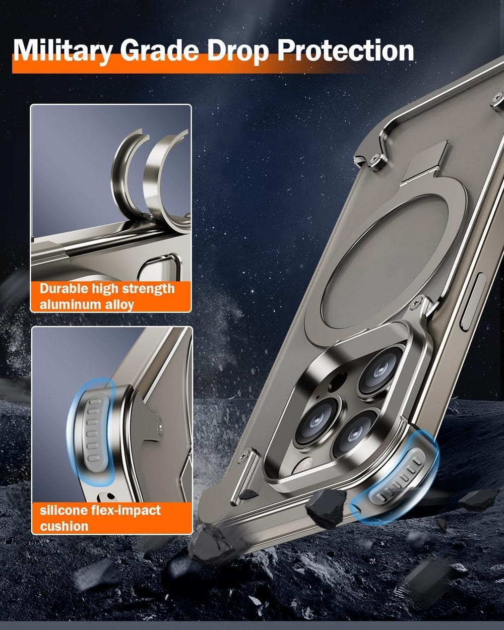 (Buy 1 Get 1) Metal Frameless Armoured Case with Kickstand For iPhone