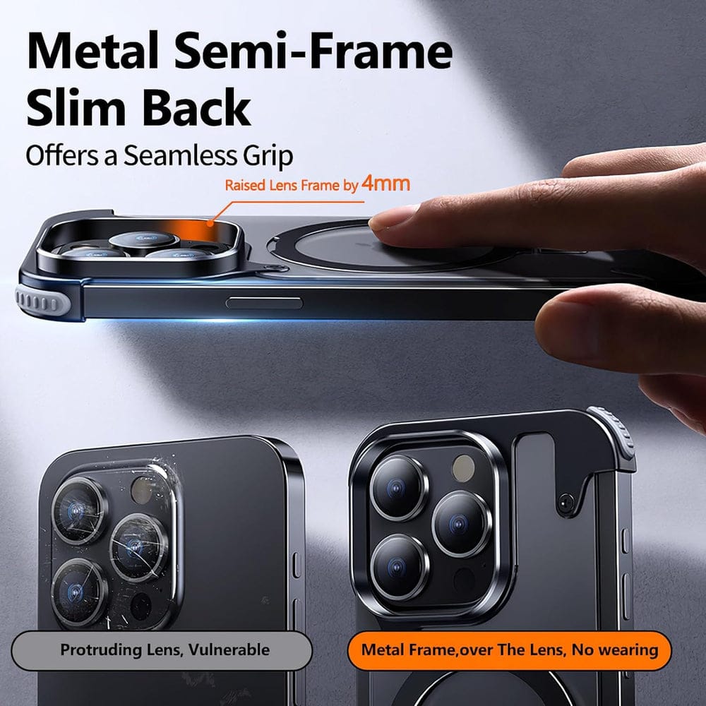 (Buy 1 Get 1) Metal Frameless Armoured Case with Kickstand For iPhone