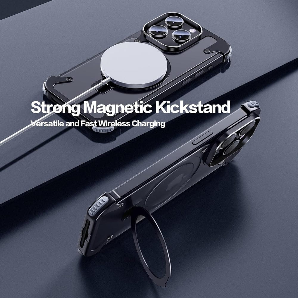 (Buy 1 Get 1) Metal Frameless Armoured Case with Kickstand For iPhone