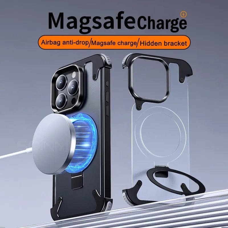 (Buy 1 Get 1) Metal Frameless Armoured Case with Kickstand For iPhone
