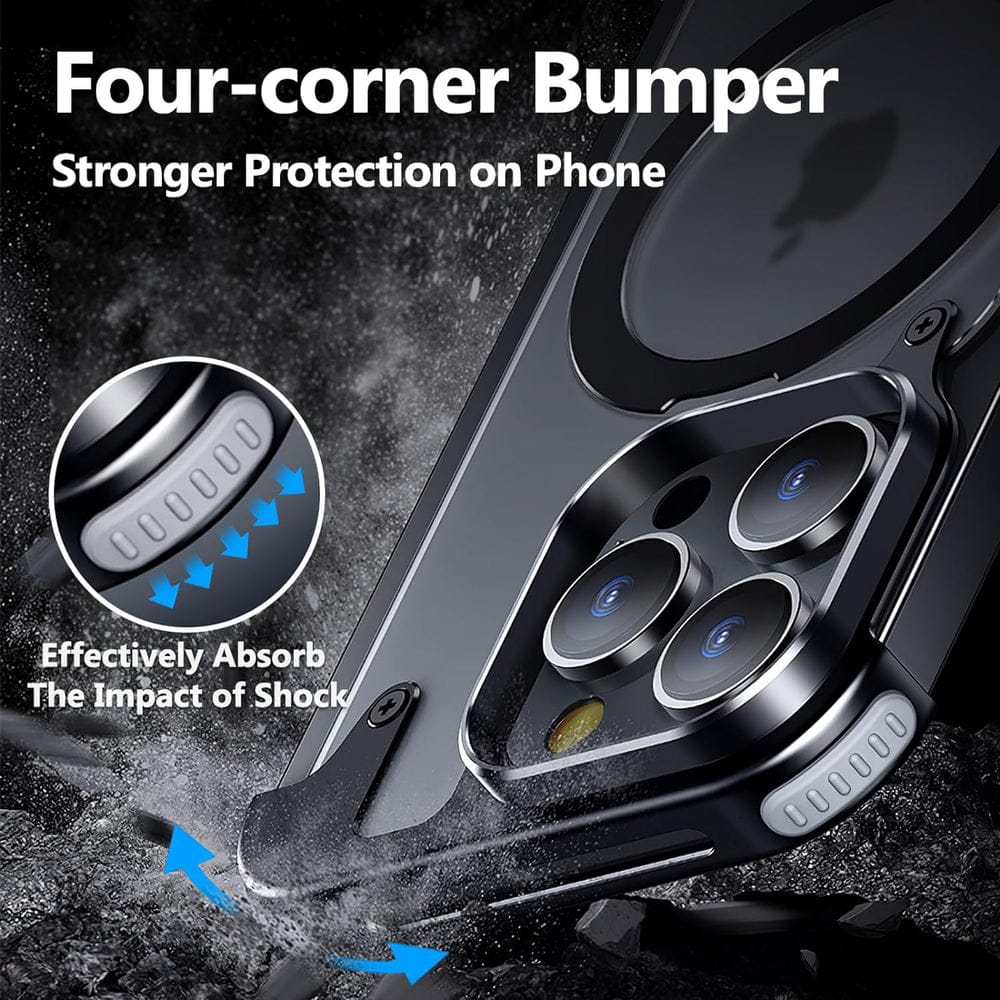 (Buy 1 Get 1) Metal Frameless Armoured Case with Kickstand For iPhone