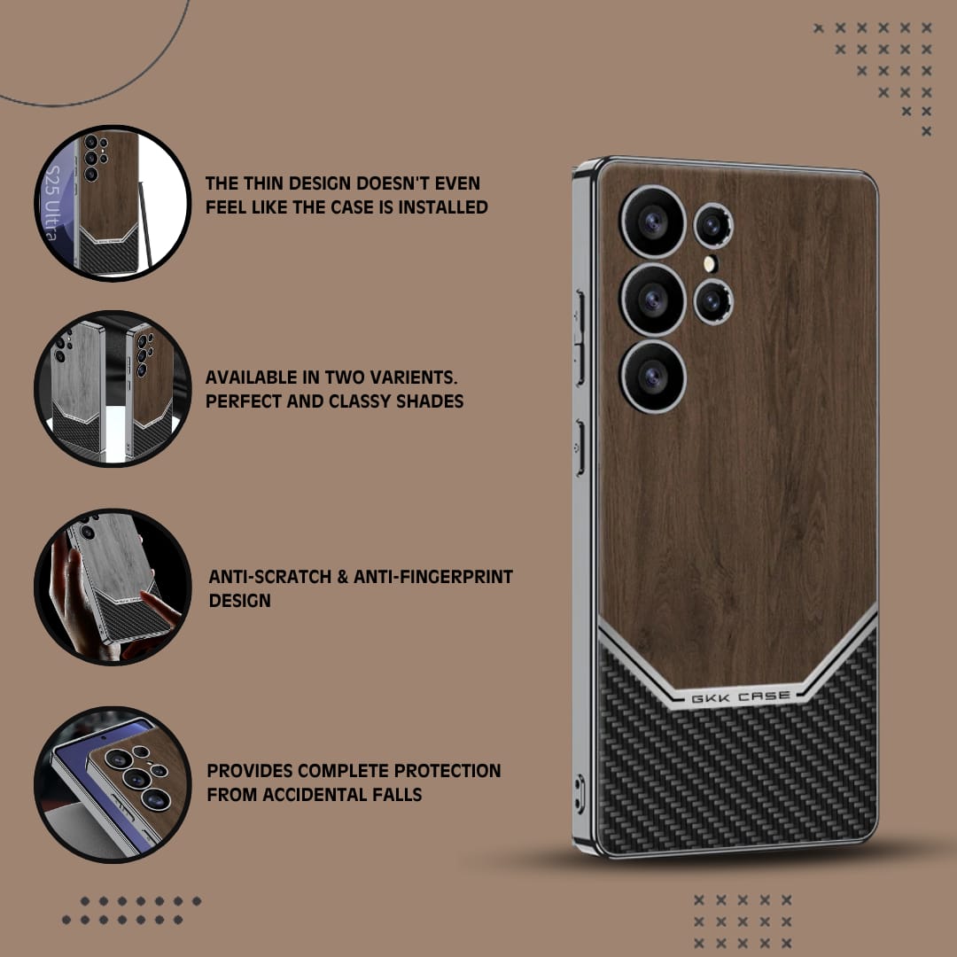 (Buy 1 Get 1) Luxurious Leather Wood Grain Texture Case - Samsung