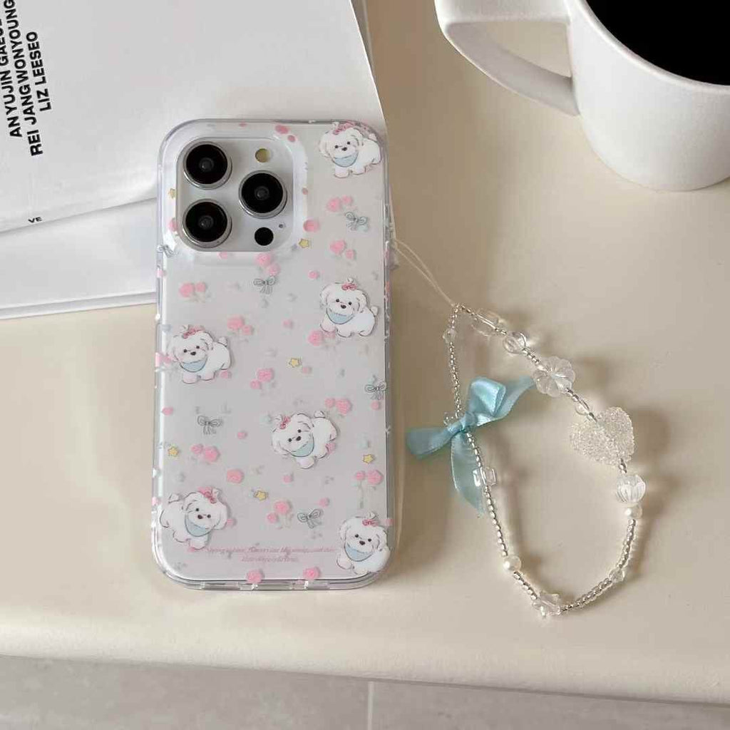 (Buy 1 Get 1) Baby Puppy Silicon Case For iPhone With Bow Charm