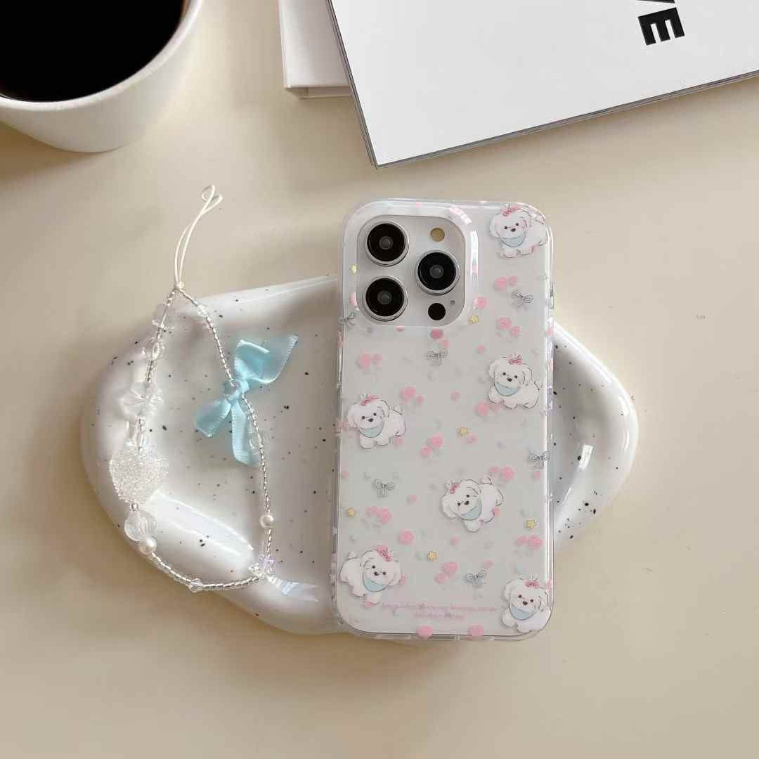 (Buy 1 Get 1) Baby Puppy Silicon Case For iPhone With Bow Charm