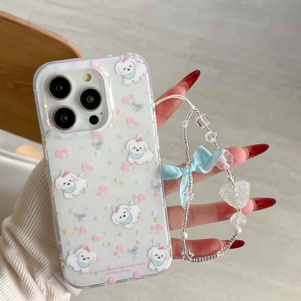 (Buy 1 Get 1) Baby Puppy Silicon Case For iPhone With Bow Charm
