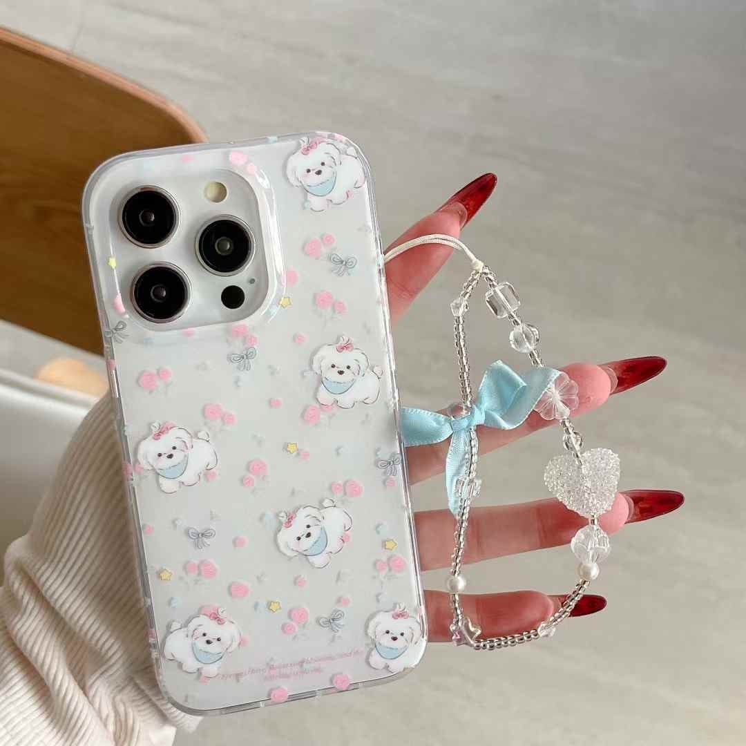 (Buy 1 Get 1) Baby Puppy Silicon Case For iPhone With Bow Charm