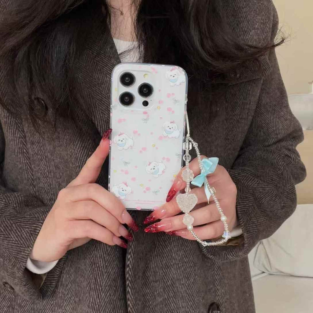 (Buy 1 Get 1) Baby Puppy Silicon Case For iPhone With Bow Charm