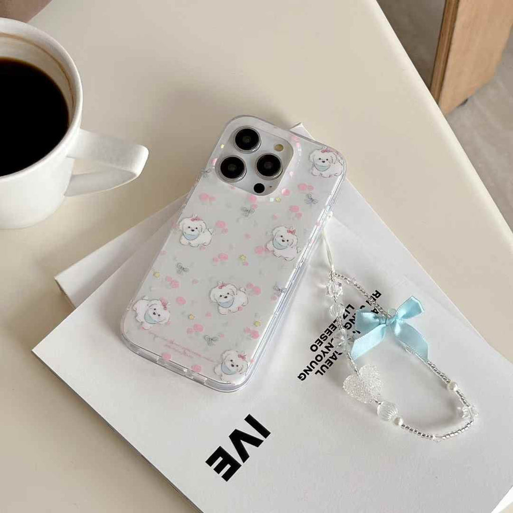 (Buy 1 Get 1) Baby Puppy Silicon Case For iPhone With Bow Charm