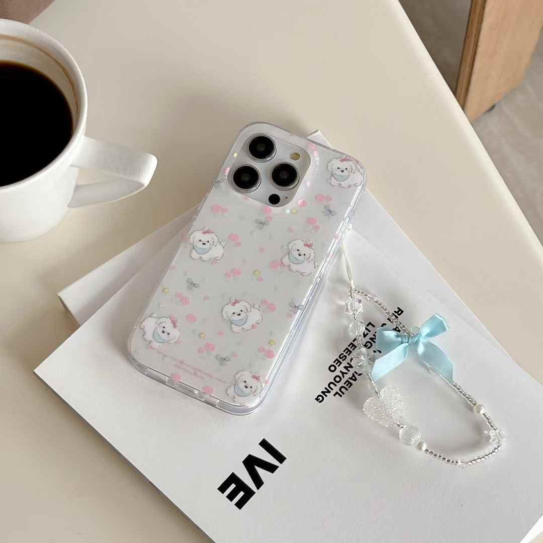 (Buy 1 Get 1) Baby Puppy Silicon Case For iPhone With Bow Charm