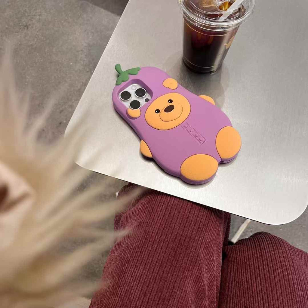 (Buy 1 Get 1) Bear Brinjal Silicon Case For iPhone