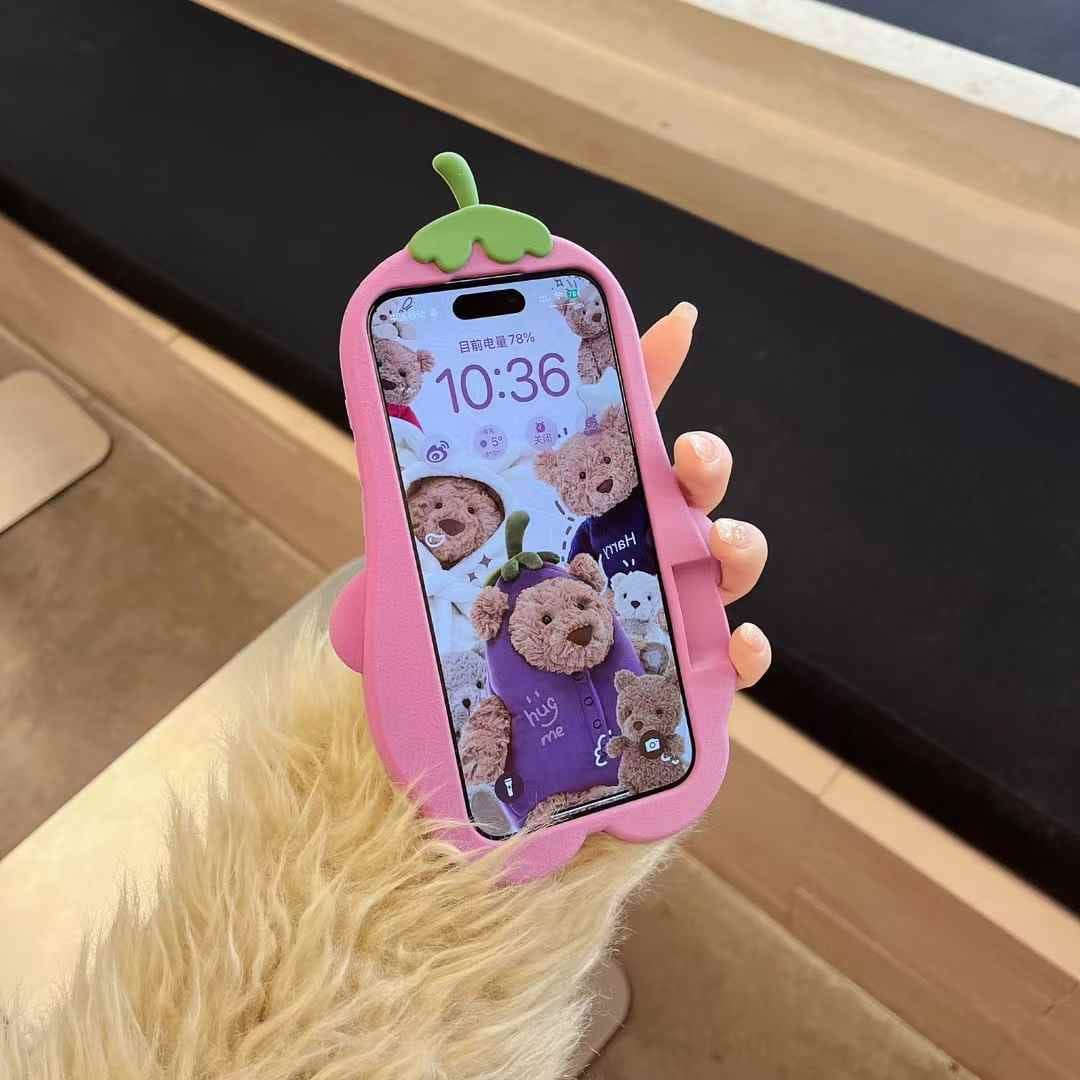 (Buy 1 Get 1) Bear Brinjal Silicon Case For iPhone