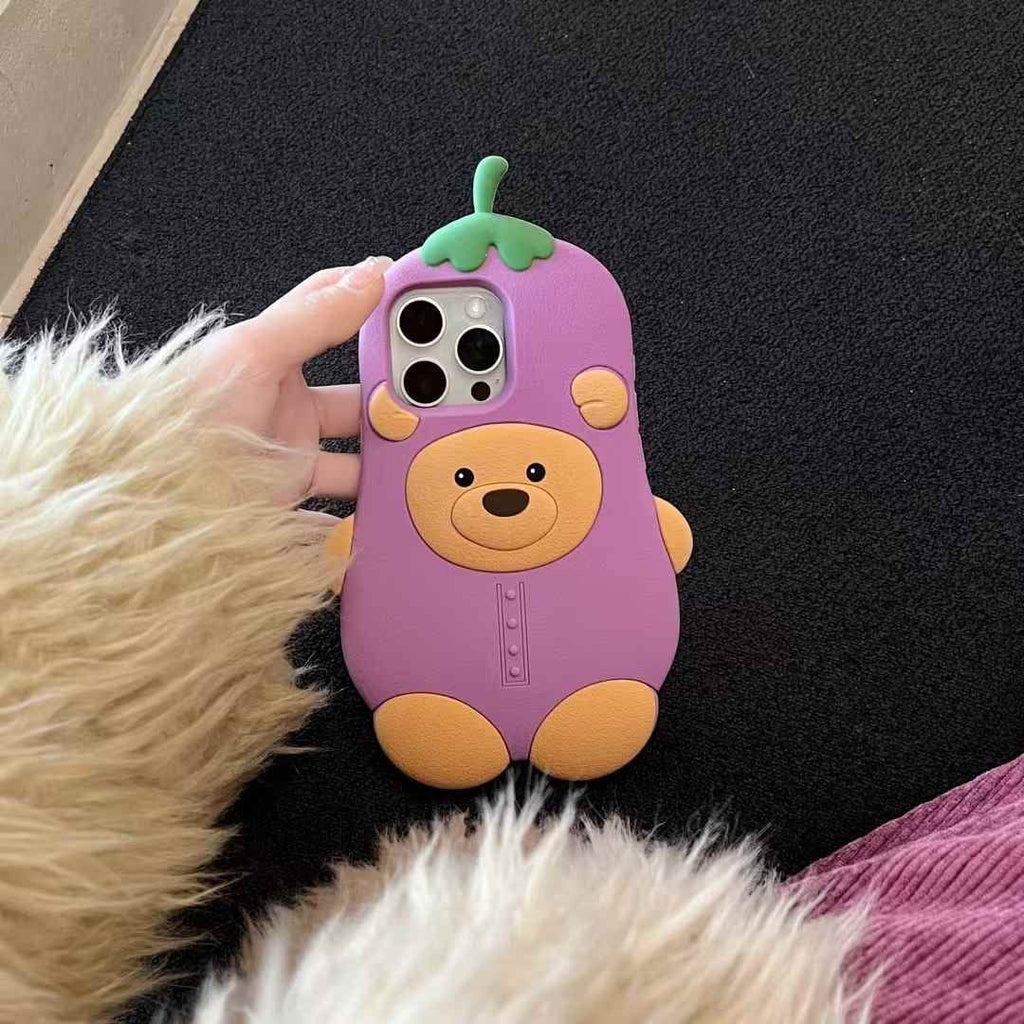 (Buy 1 Get 1) Bear Brinjal Silicon Case For iPhone