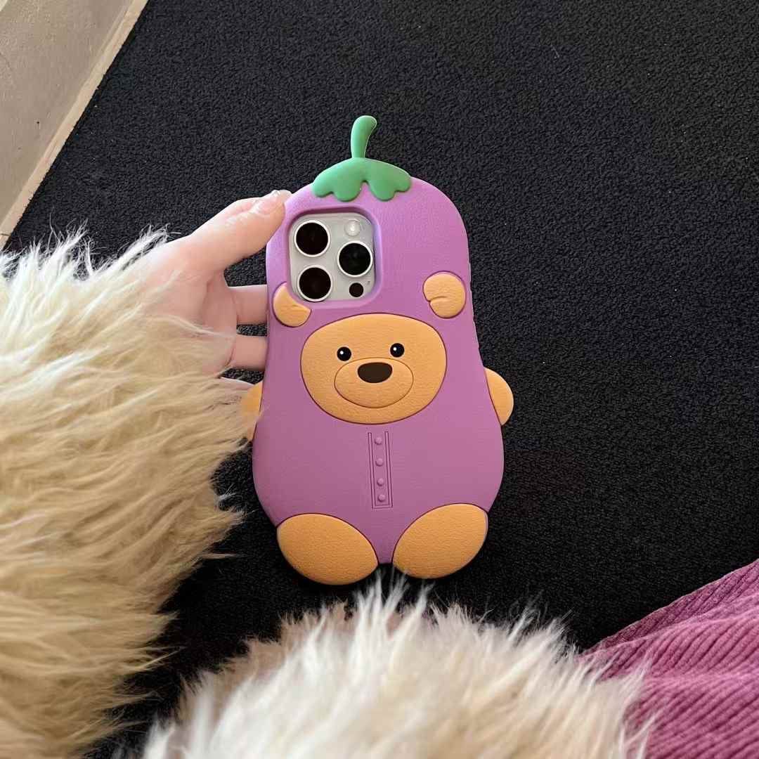 (Buy 1 Get 1) Bear Brinjal Silicon Case For iPhone