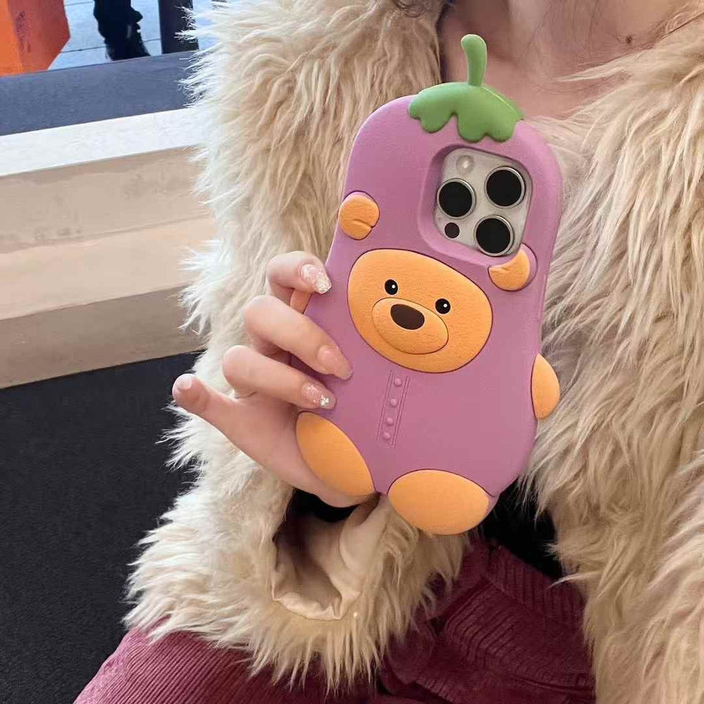 (Buy 1 Get 1) Bear Brinjal Silicon Case For iPhone