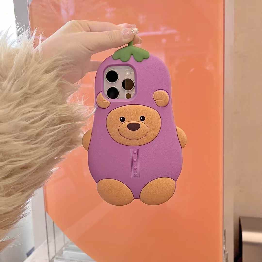 (Buy 1 Get 1) Bear Brinjal Silicon Case For iPhone