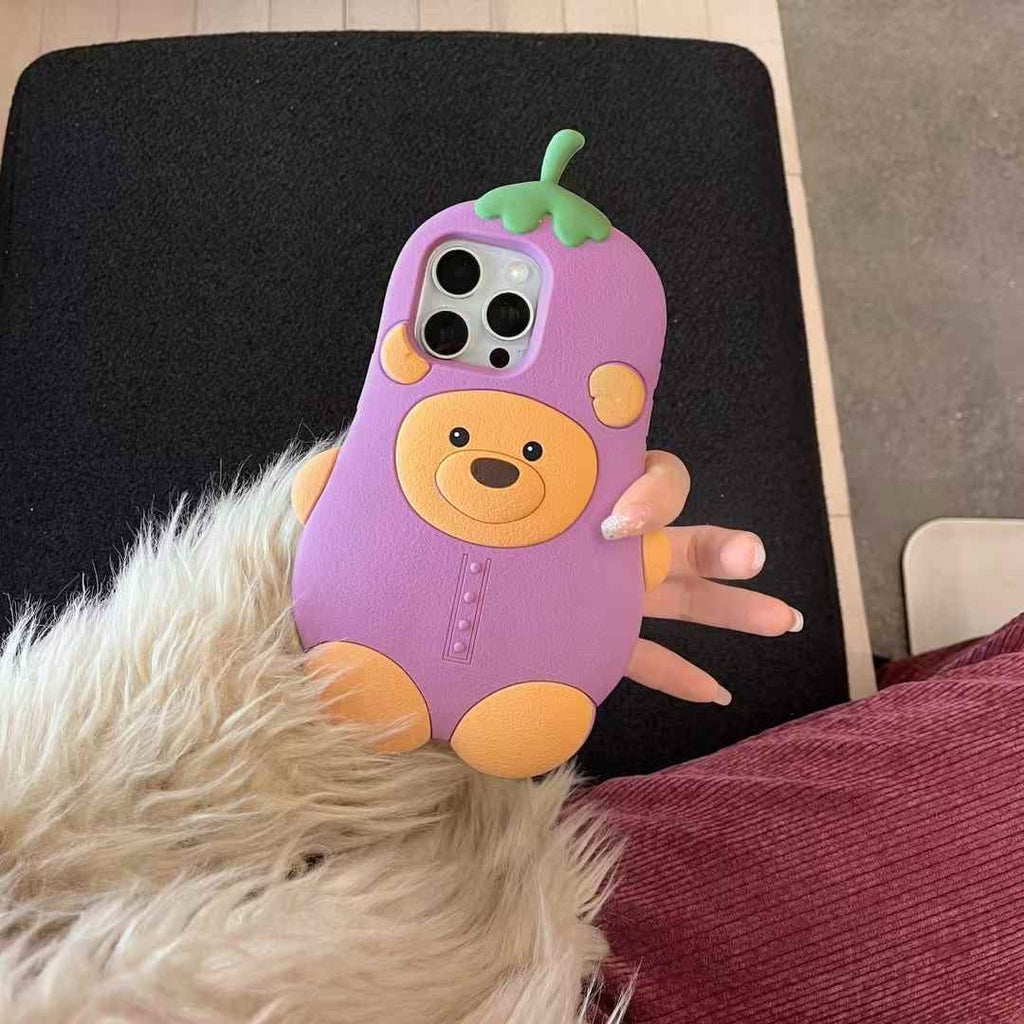 (Buy 1 Get 1) Bear Brinjal Silicon Case For iPhone