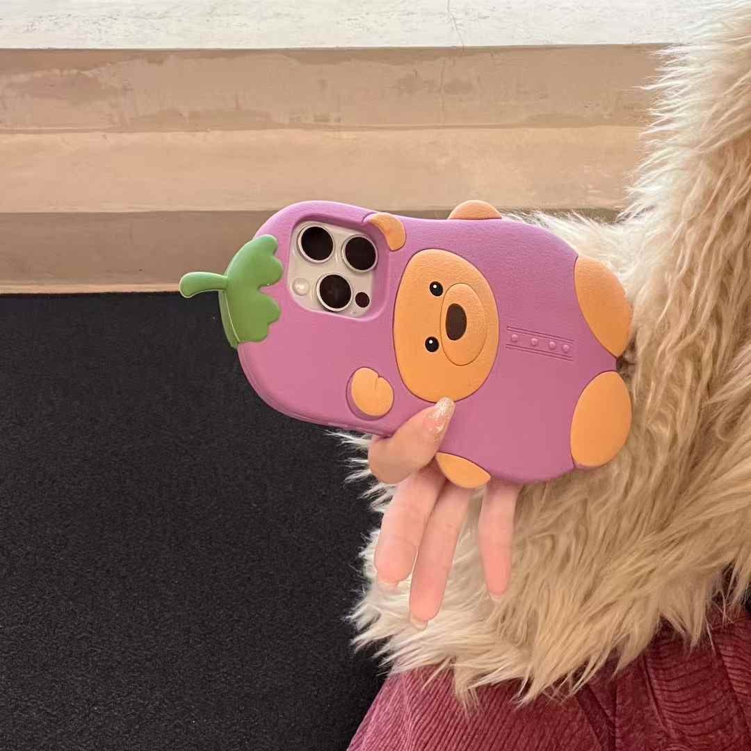(Buy 1 Get 1) Bear Brinjal Silicon Case For iPhone