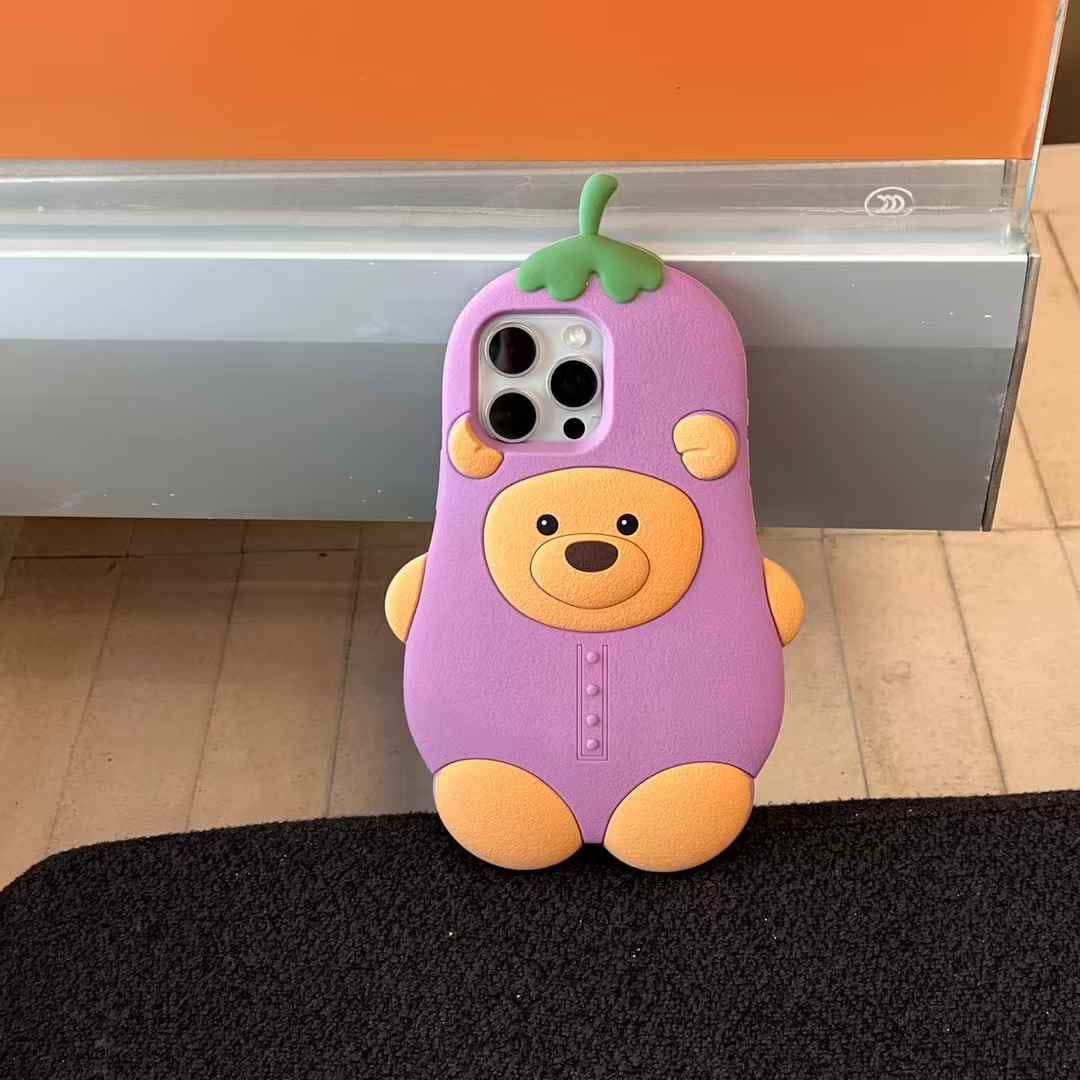 (Buy 1 Get 1) Bear Brinjal Silicon Case For iPhone
