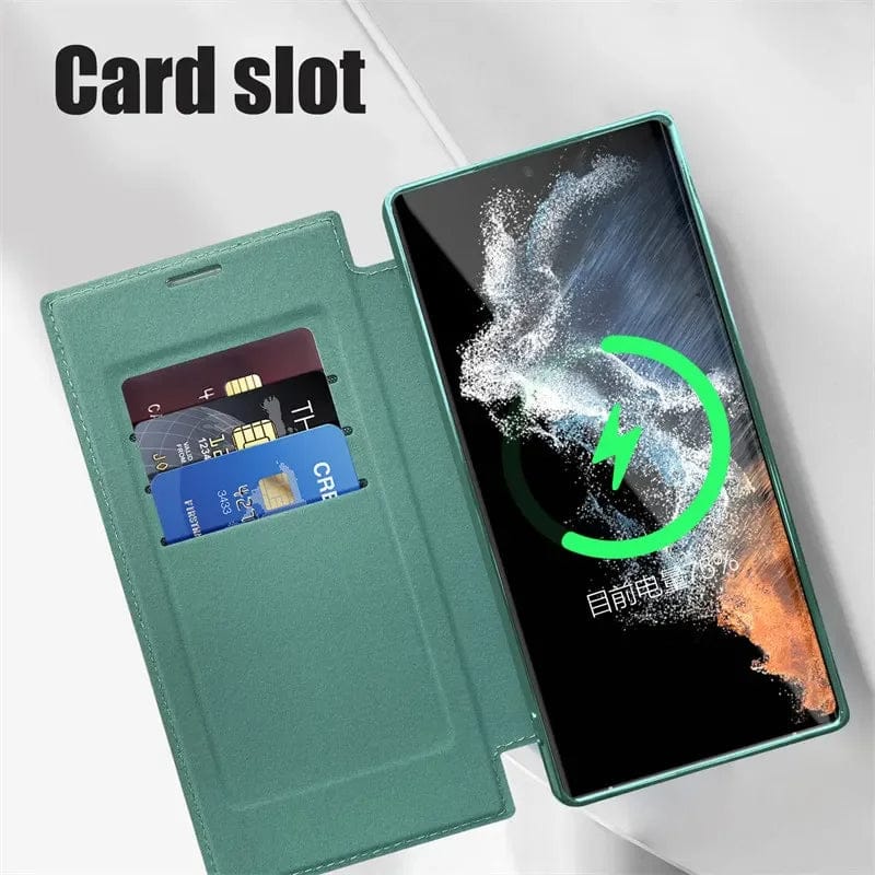 (Buy 1 Get 1) Magnetic Genuine Leather Flip Magsafe Case - Samsung