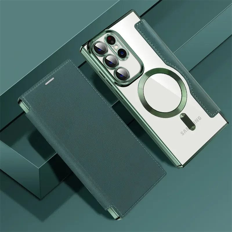 (Buy 1 Get 1) Magnetic Genuine Leather Flip Magsafe Case - Samsung