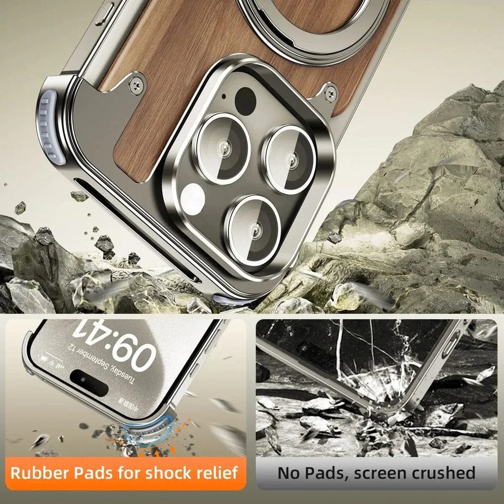 (Buy 1 Get 1) Luxury Wooden Metal iPhone Case