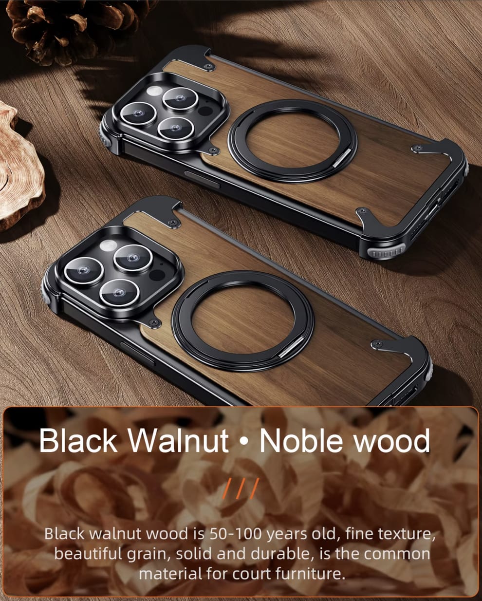 (Buy 1 Get 1) Luxury Wooden Metal iPhone Case