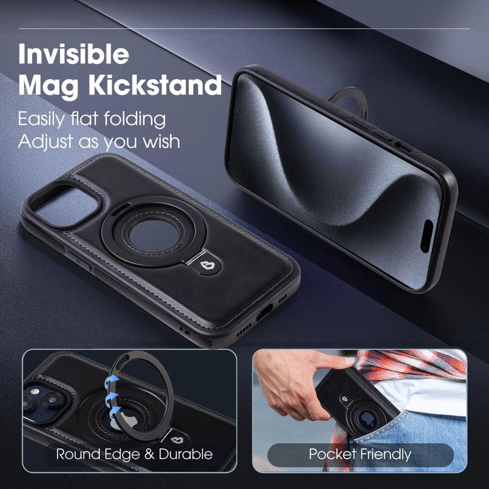 (Buy 1 Get 1) Full-Coverage Shockproof Leather Magnetic Stand iPhone Case