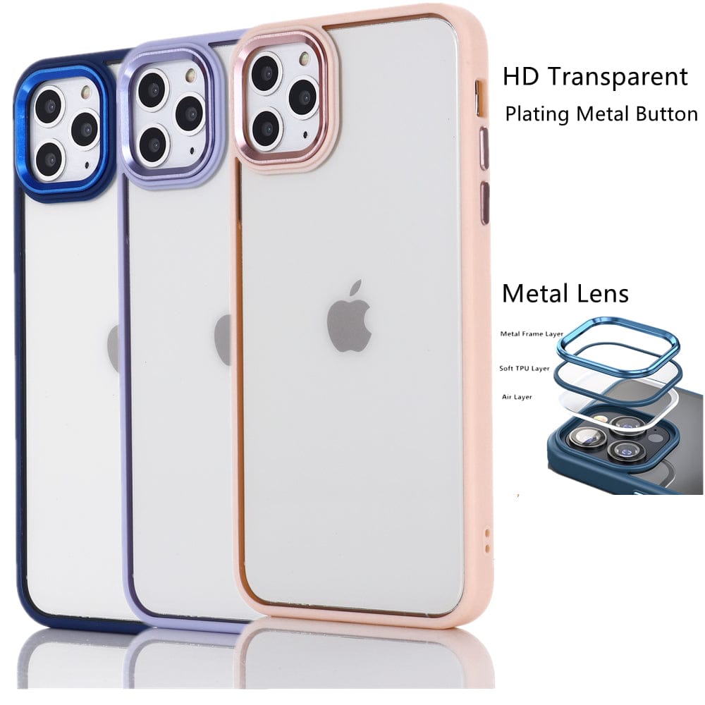 (Buy 1 Get 1) Metal Buttons Hybrid Case With Metal Lens Protection Case For iPhone