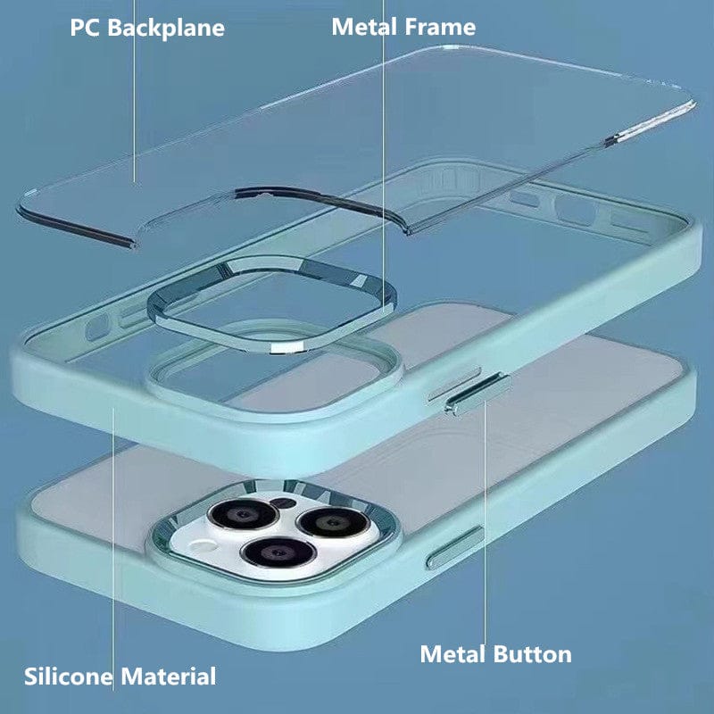 (Buy 1 Get 1) Metal Buttons Hybrid Case With Metal Lens Protection Case For iPhone