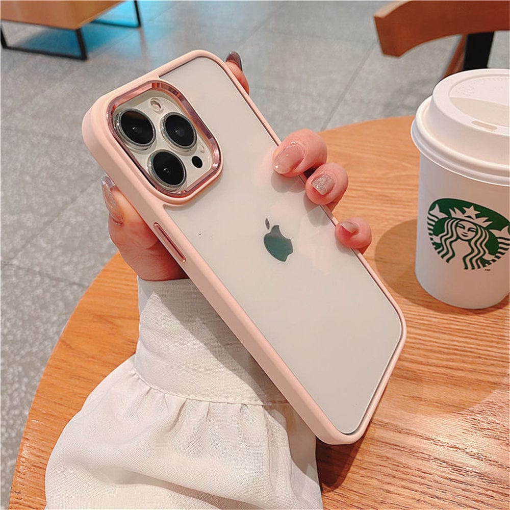(Buy 1 Get 1) Metal Buttons Hybrid Case With Metal Lens Protection Case For iPhone