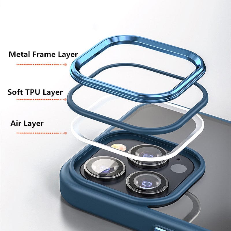 (Buy 1 Get 1) Metal Buttons Hybrid Case With Metal Lens Protection Case For iPhone