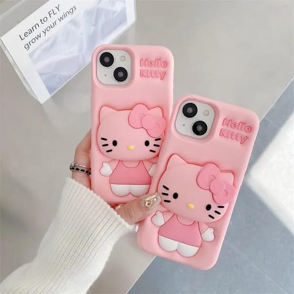 (Buy 1 Get 1) 3D Cartoon Hello Kitty Case Bow Cat Girly Kitty Doll Animal Back Case For iPhone