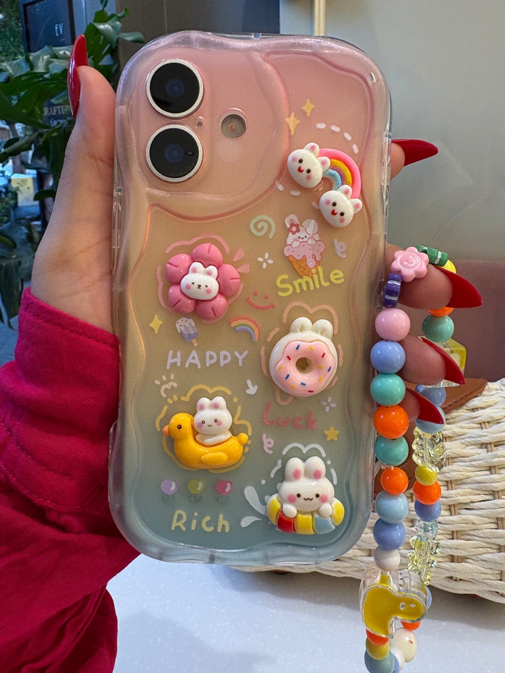 (Buy 1 Get 1) Curvy Edge Clear Case with Charm For iPhone