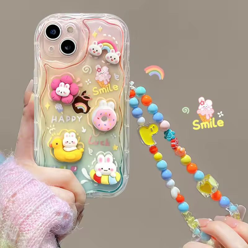 (Buy 1 Get 1) Curvy Edge Clear Case with Charm For iPhone