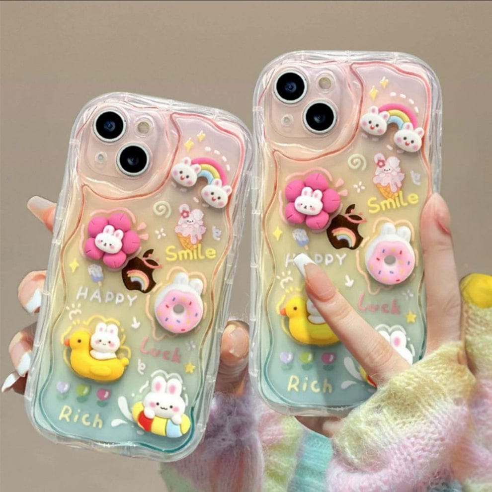 (Buy 1 Get 1) Curvy Edge Clear Case with Charm For iPhone