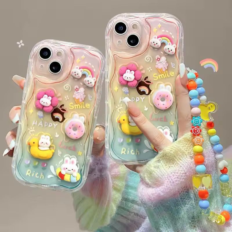 (Buy 1 Get 1) Curvy Edge Clear Case with Charm For iPhone