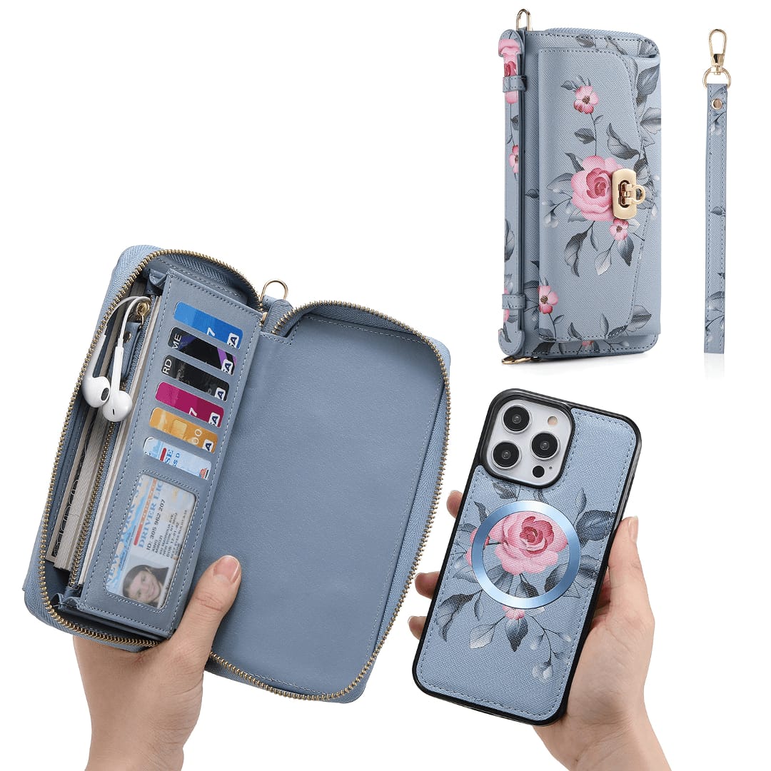 (Buy 1 Get 1) Flower Embellished Zipper Purse and Wallet Duo For iPhone