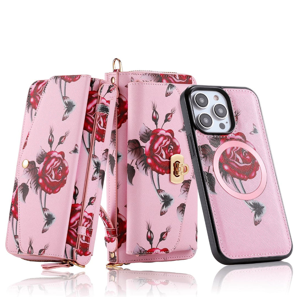 (Buy 1 Get 1) Flower Embellished Zipper Purse and Wallet Duo For iPhone