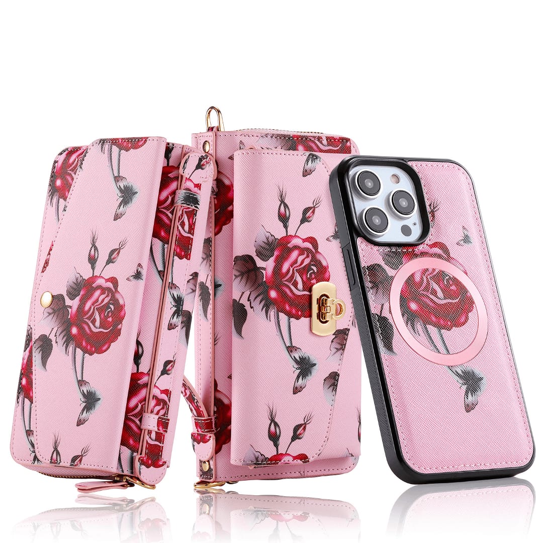(Buy 1 Get 1) Flower Embellished Zipper Purse and Wallet Duo For iPhone