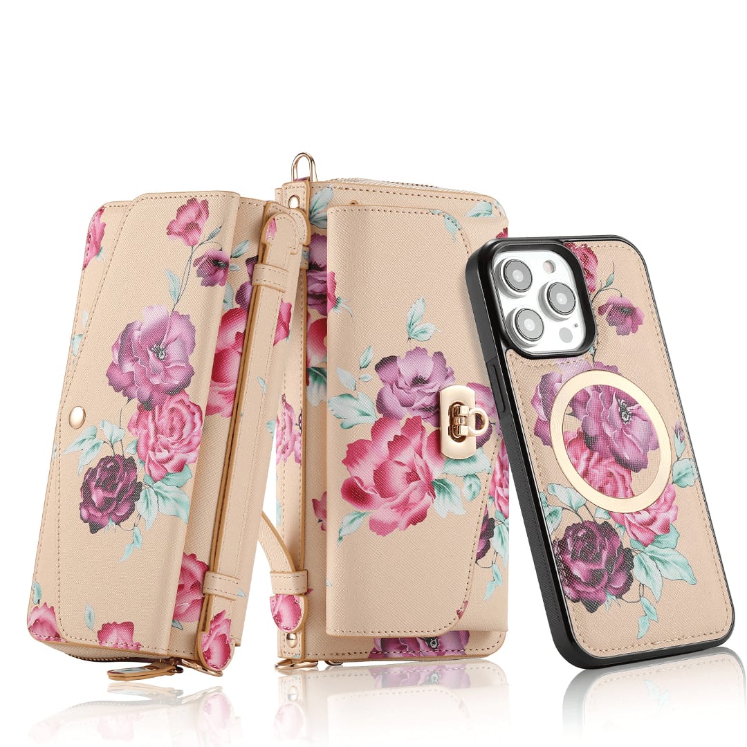 (Buy 1 Get 1) Flower Embellished Zipper Purse and Wallet Duo For iPhone