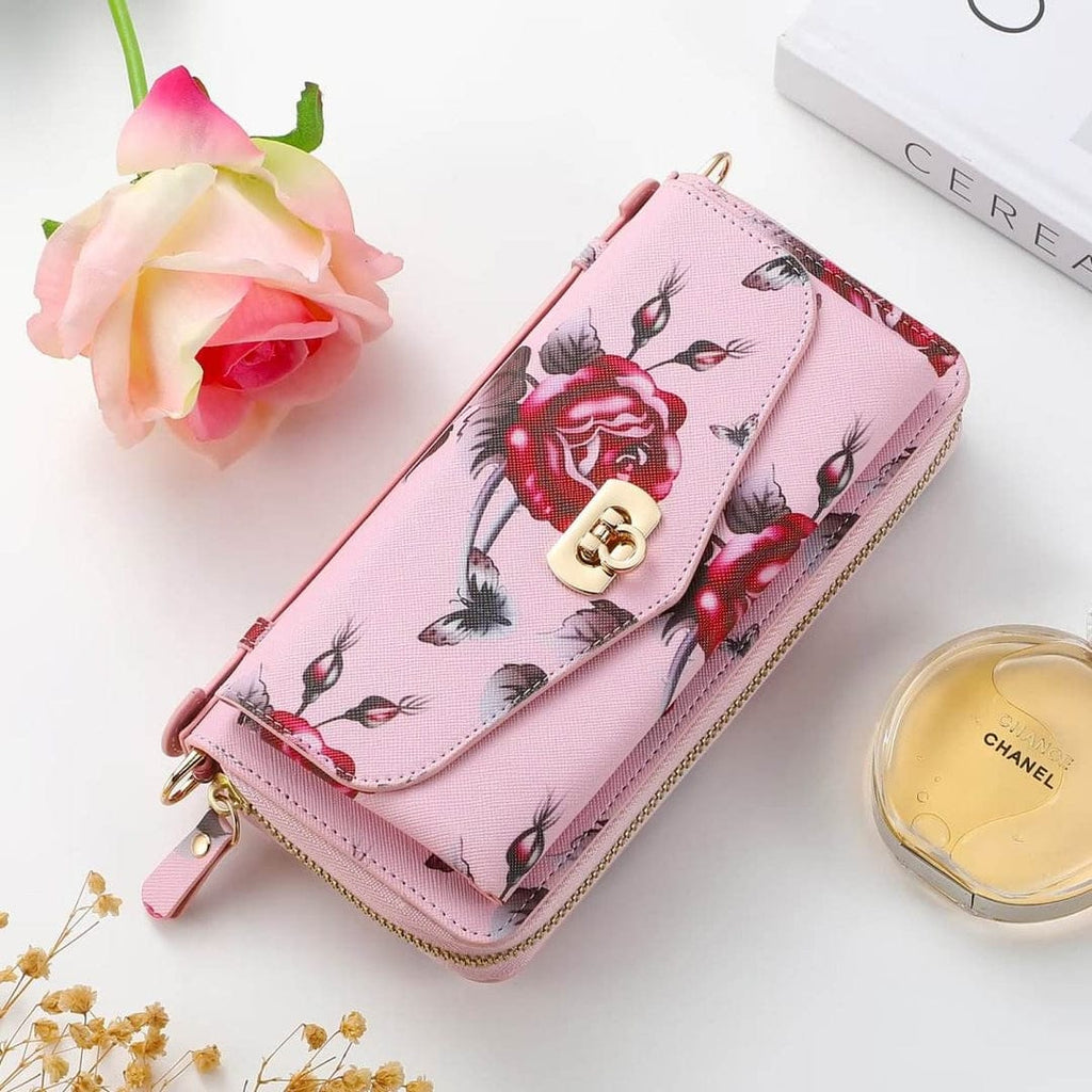 (Buy 1 Get 1) Flower Embellished Zipper Purse and Wallet Duo For iPhone